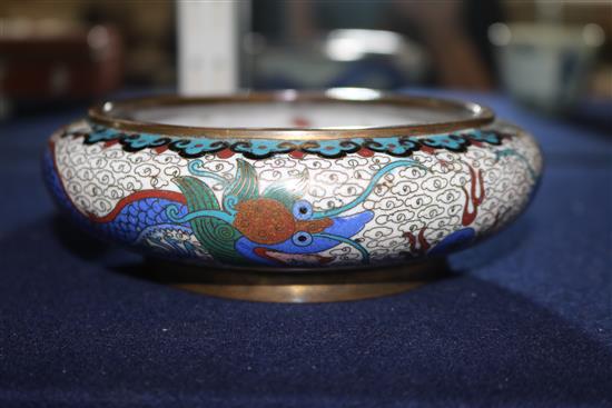 A Chinese cloisonne enamel bowl and a similar box